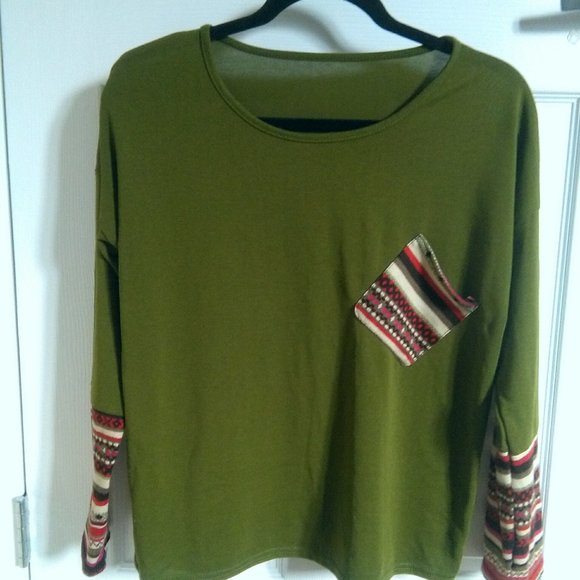 Drop Shoulder Pocket Patchwork Top - Picture 2 of 5